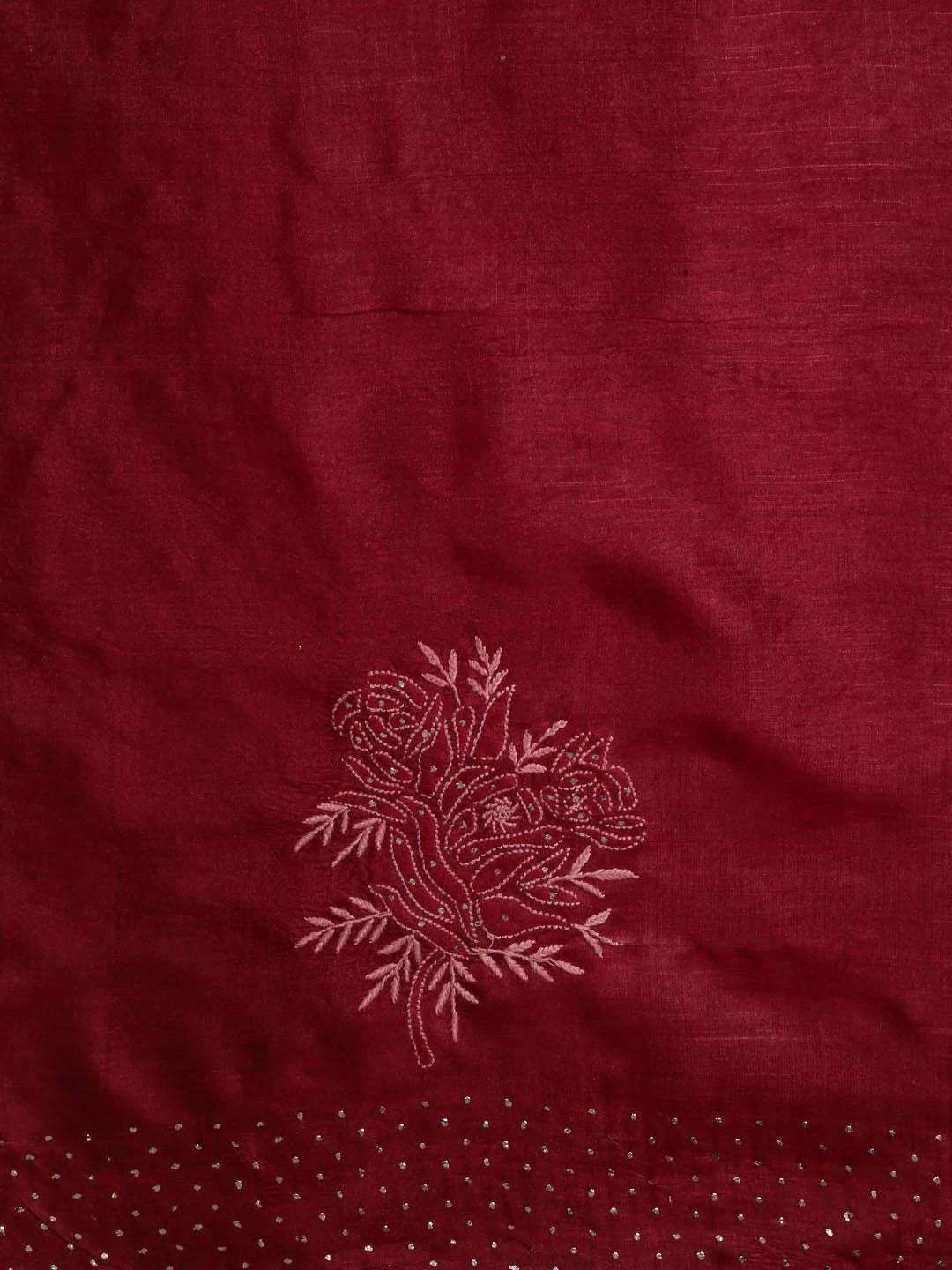 Ada Hand Embroidered Maroon Silk Lucknowi Chikankari Saree With Blouse 01A418249