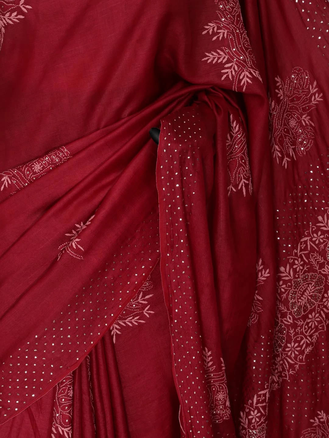 Ada Hand Embroidered Maroon Silk Lucknowi Chikankari Saree With Blouse 01A418249