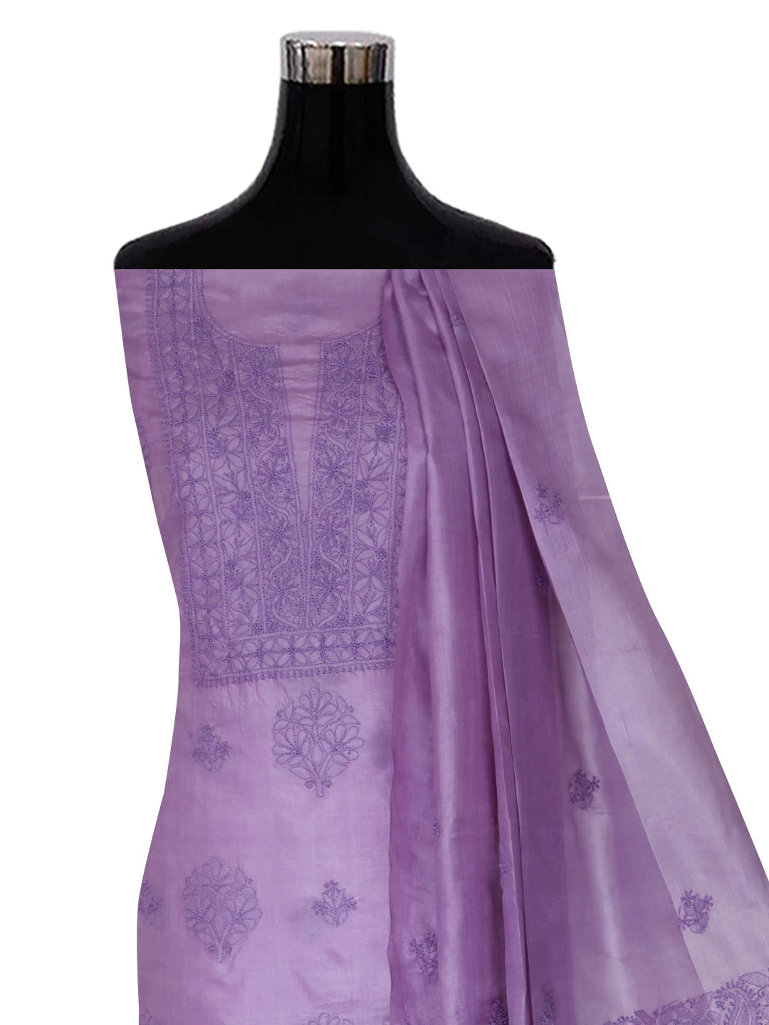 Ada Hand Embroidered Mauve Silk Lucknowi Chikankari Unstitched Kurta Dupatta Set 01A417715