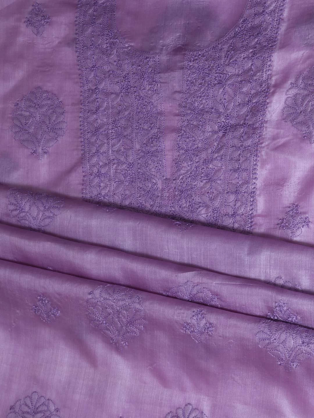 Ada Hand Embroidered Mauve Silk Lucknowi Chikankari Unstitched Kurta Dupatta Set 01A417715