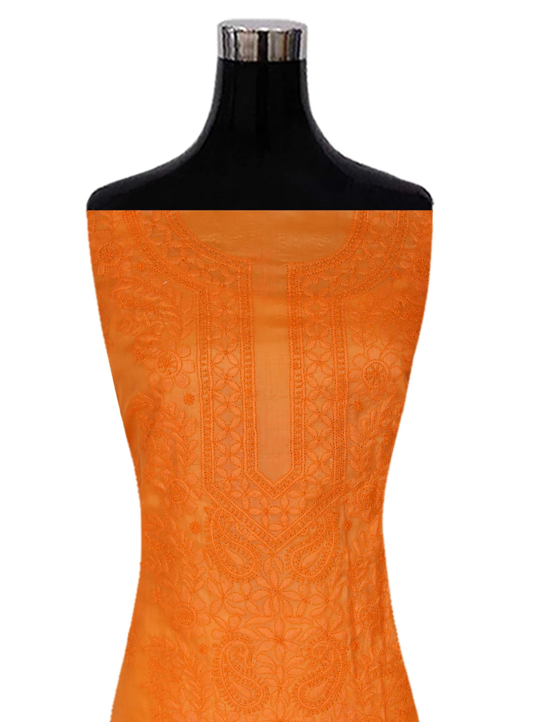 Ada Hand Embroidered Orange Silk Lucknowi Chikankari Unstitched Kurta Dupatta Set 01A417709