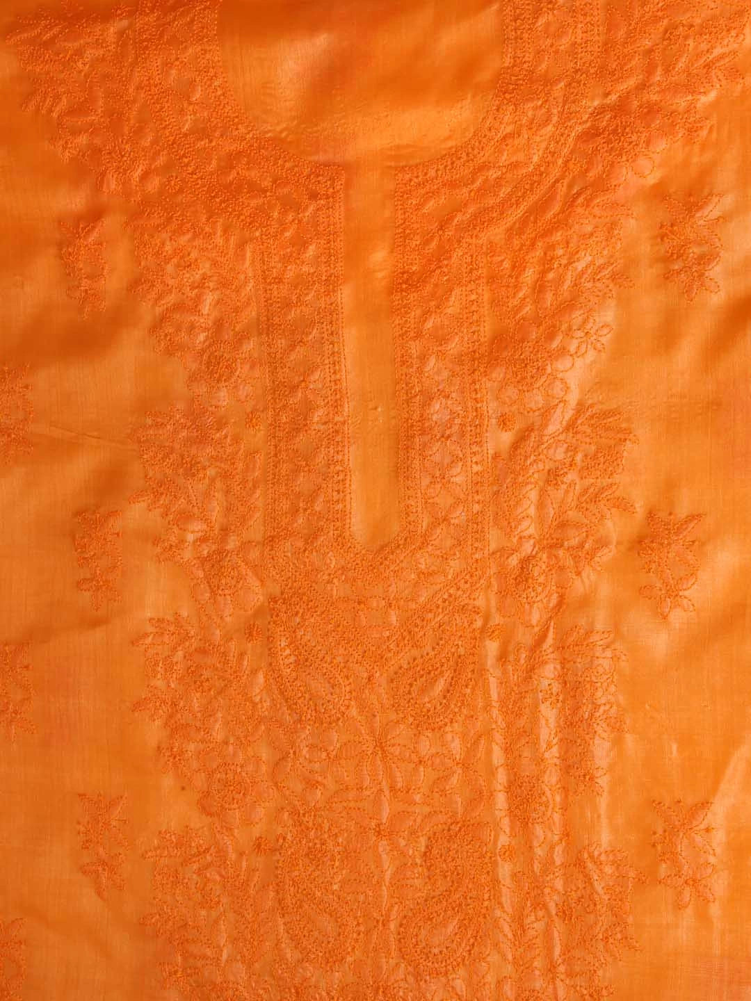 Ada Hand Embroidered Orange Silk Lucknowi Chikankari Unstitched Kurta Dupatta Set 01A417709