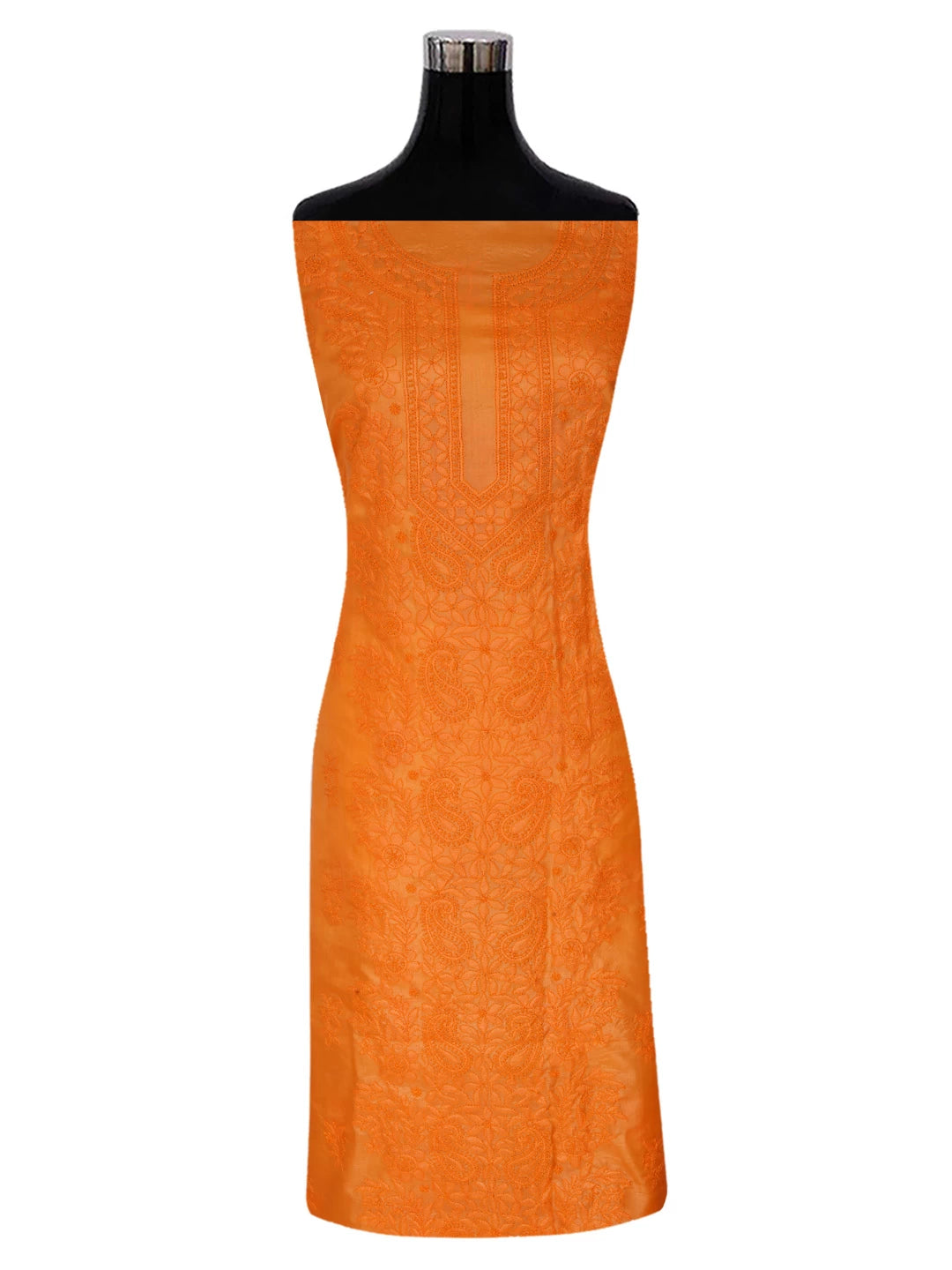 Ada Hand Embroidered Orange Silk Lucknowi Chikankari Unstitched Kurta Dupatta Set 01A417709