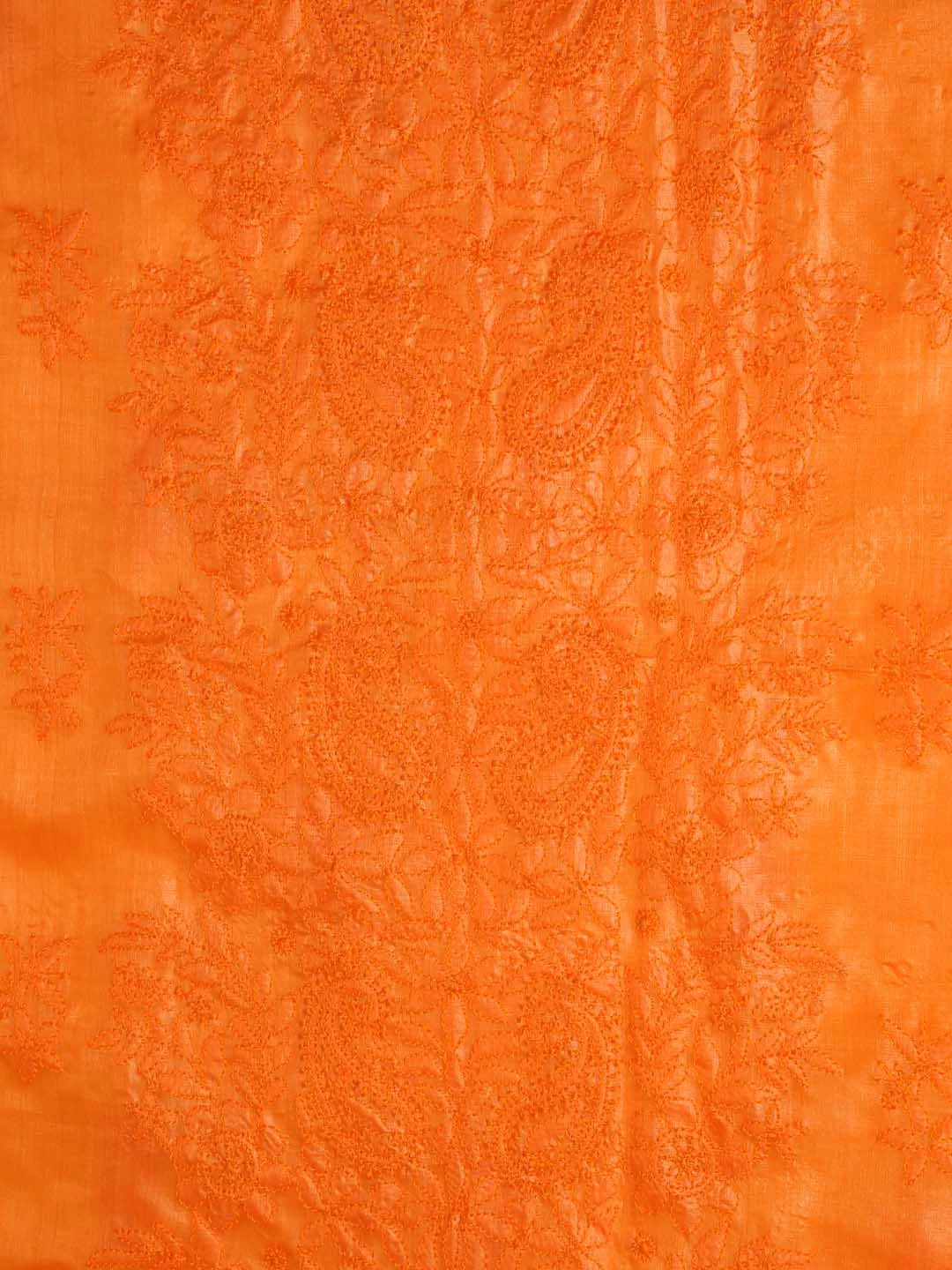 Ada Hand Embroidered Orange Silk Lucknowi Chikankari Unstitched Kurta Dupatta Set 01A417709
