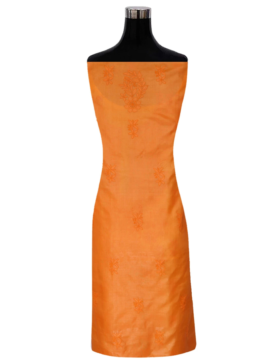 Ada Hand Embroidered Orange Silk Lucknowi Chikankari Unstitched Kurta Dupatta Set 01A417709
