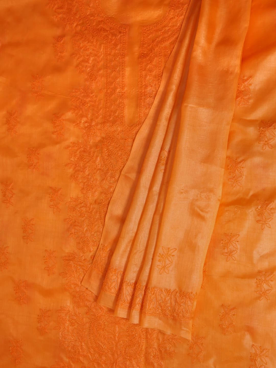 Ada Hand Embroidered Orange Silk Lucknowi Chikankari Unstitched Kurta Dupatta Set 01A417709