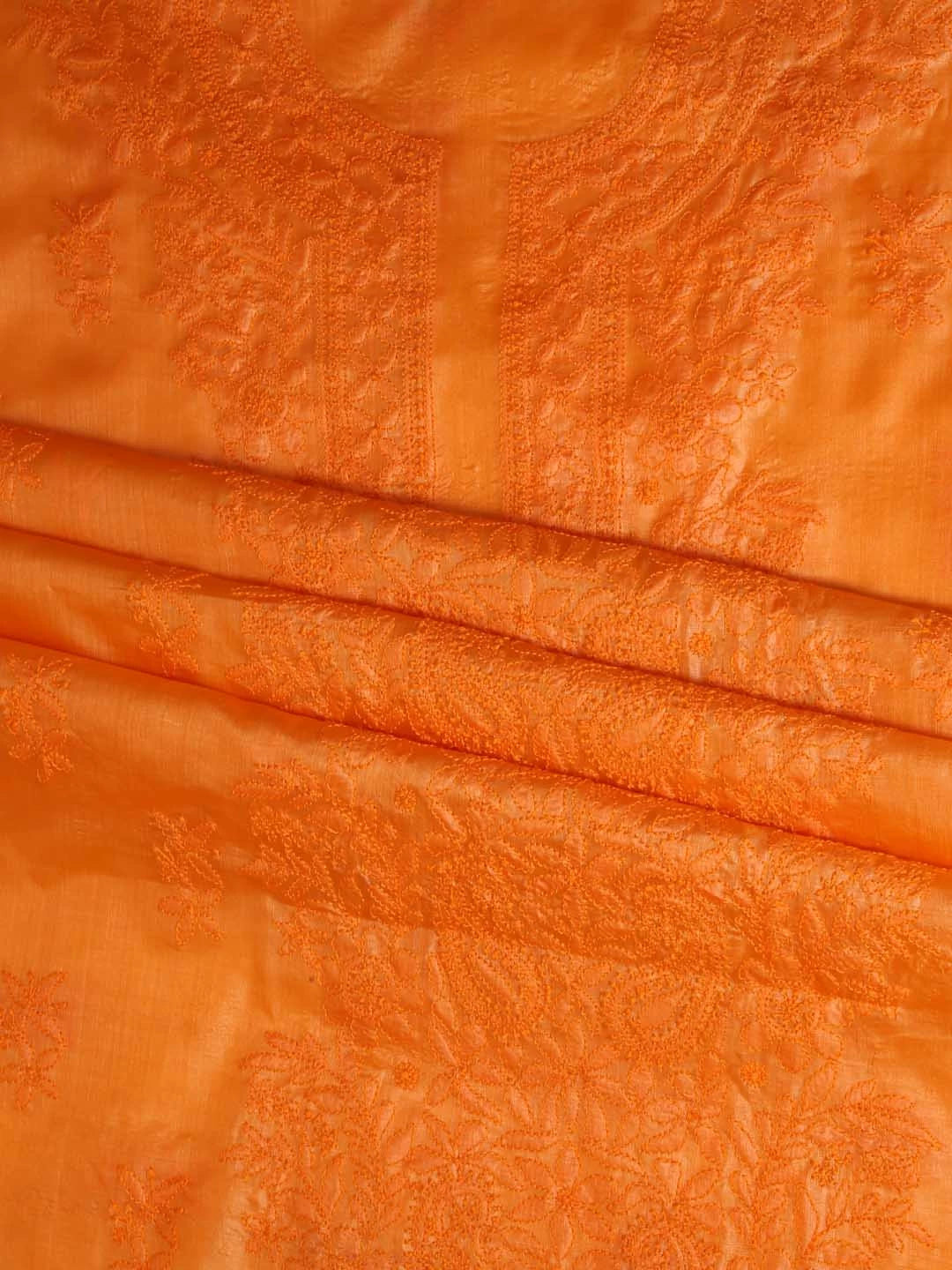 Ada Hand Embroidered Orange Silk Lucknowi Chikankari Unstitched Kurta Dupatta Set 01A417709