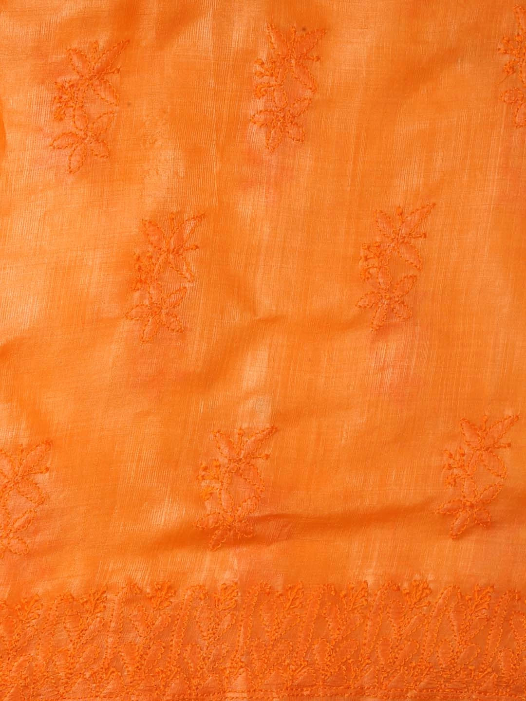 Ada Hand Embroidered Orange Silk Lucknowi Chikankari Unstitched Kurta Dupatta Set 01A417709