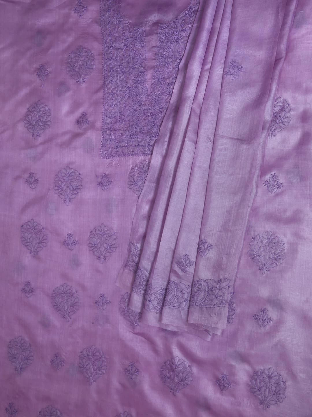 Ada Hand Embroidered Mauve Silk Lucknowi Chikankari Unstitched Kurta Dupatta Set 01A417715