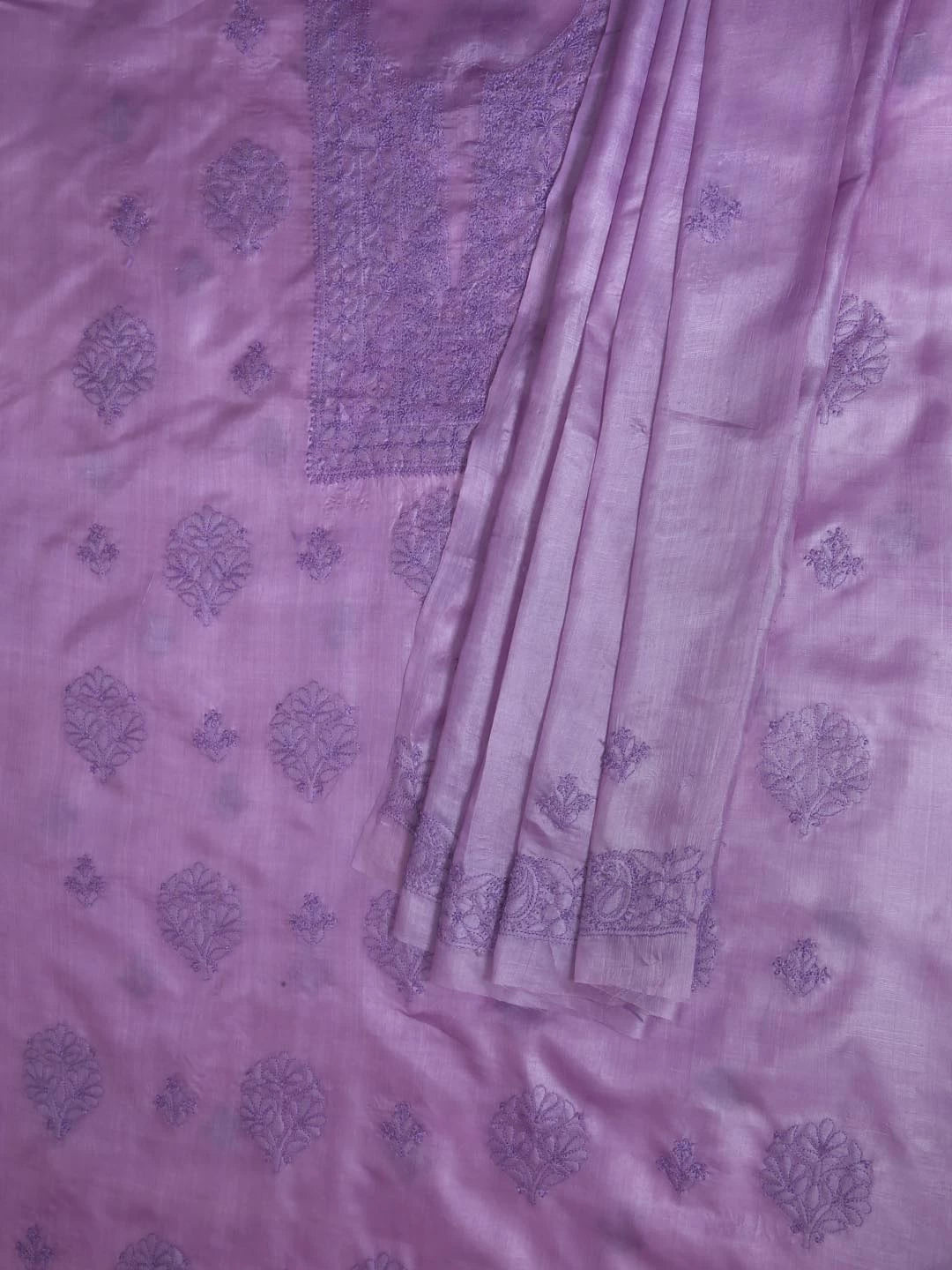 Ada Hand Embroidered Mauve Silk Lucknowi Chikankari Unstitched Kurta Dupatta Set 01A417715