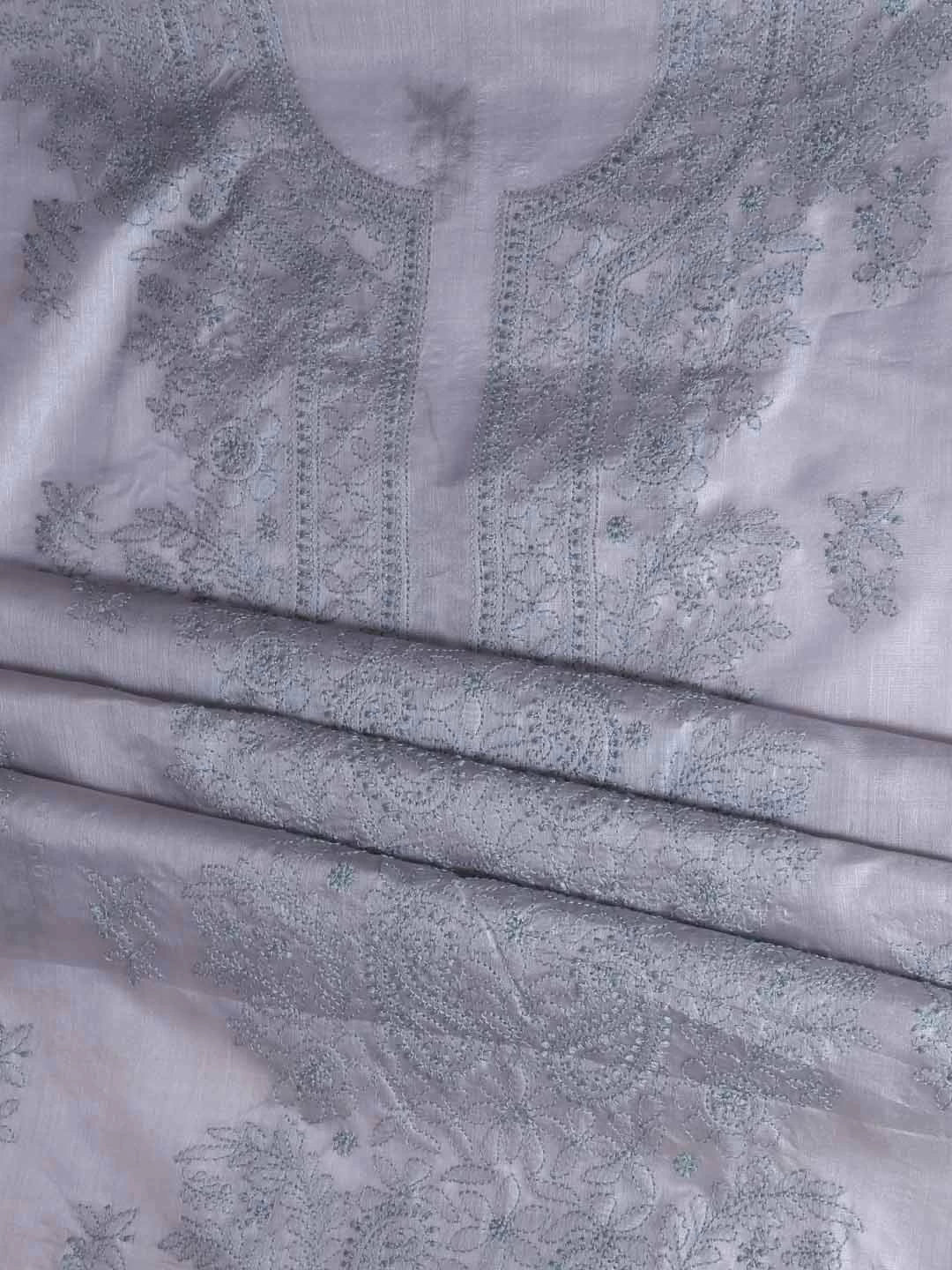 Ada Hand Embroidered Silver Grey Silk Lucknowi Chikankari Unstitched Kurta Dupatta Set 01A417705