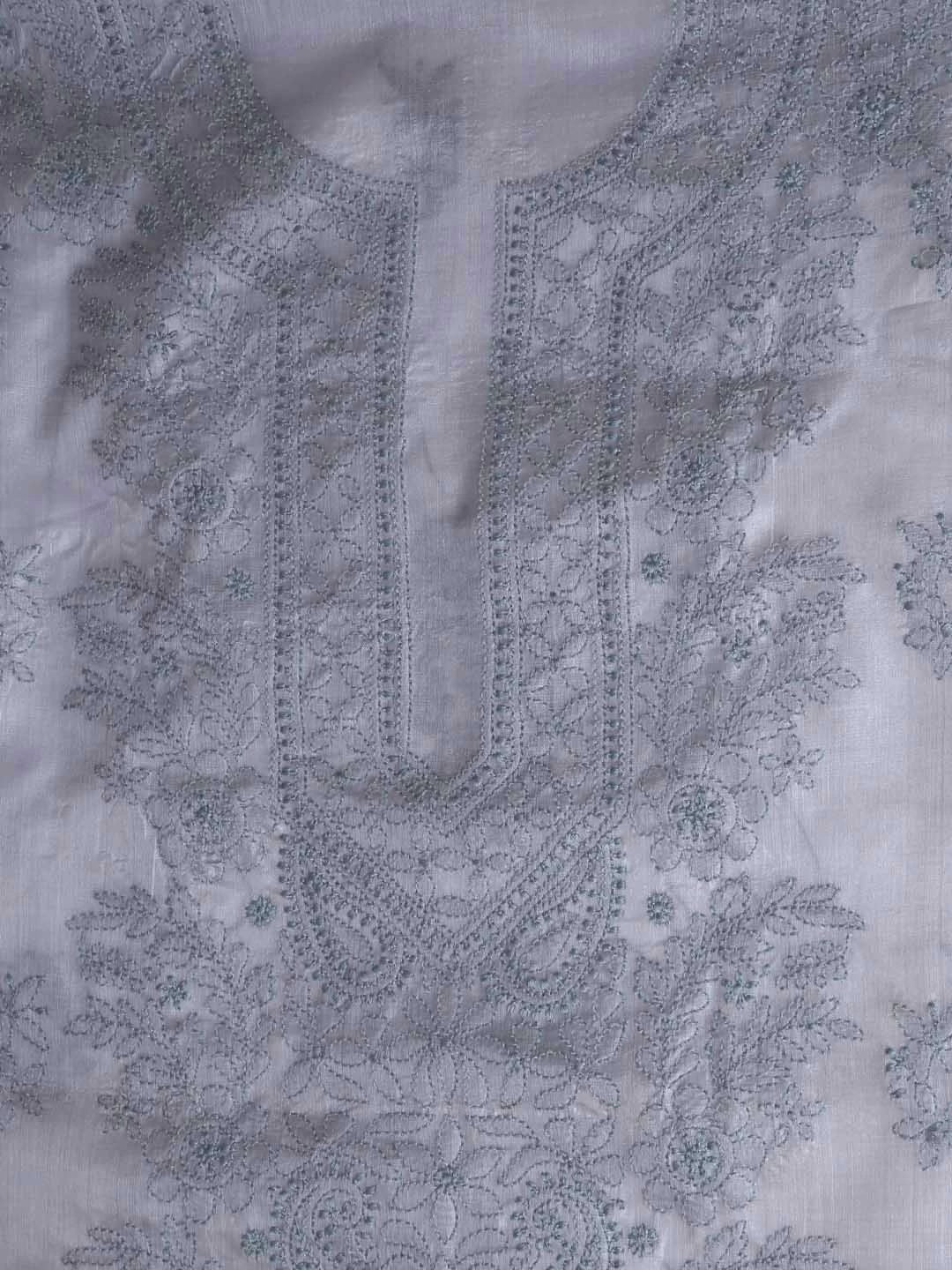 Ada Hand Embroidered Silver Grey Silk Lucknowi Chikankari Unstitched Kurta Dupatta Set 01A417705
