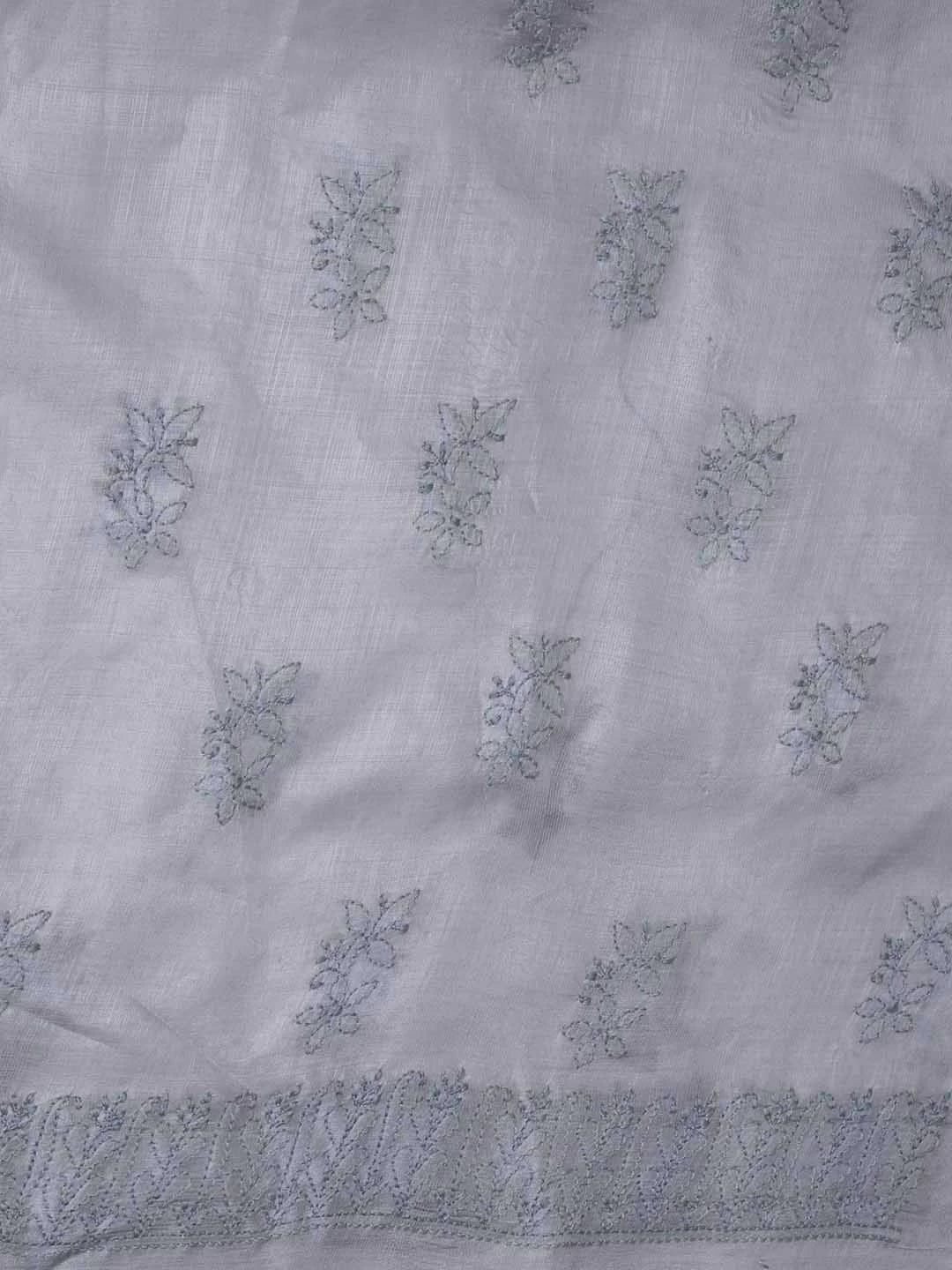 Ada Hand Embroidered Silver Grey Silk Lucknowi Chikankari Unstitched Kurta Dupatta Set 01A417705