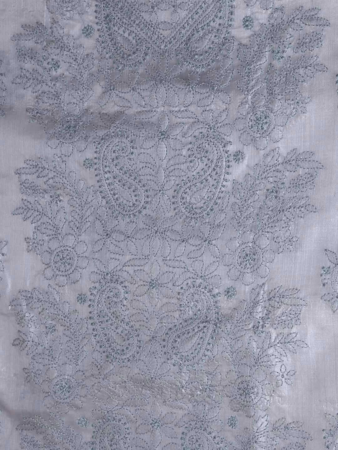 Ada Hand Embroidered Silver Grey Silk Lucknowi Chikankari Unstitched Kurta Dupatta Set 01A417705