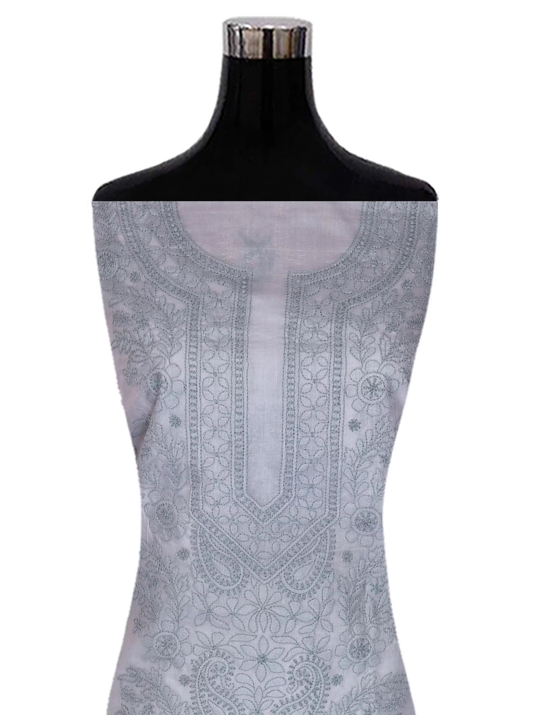 Ada Hand Embroidered Silver Grey Silk Lucknowi Chikankari Unstitched Kurta Dupatta Set 01A417705