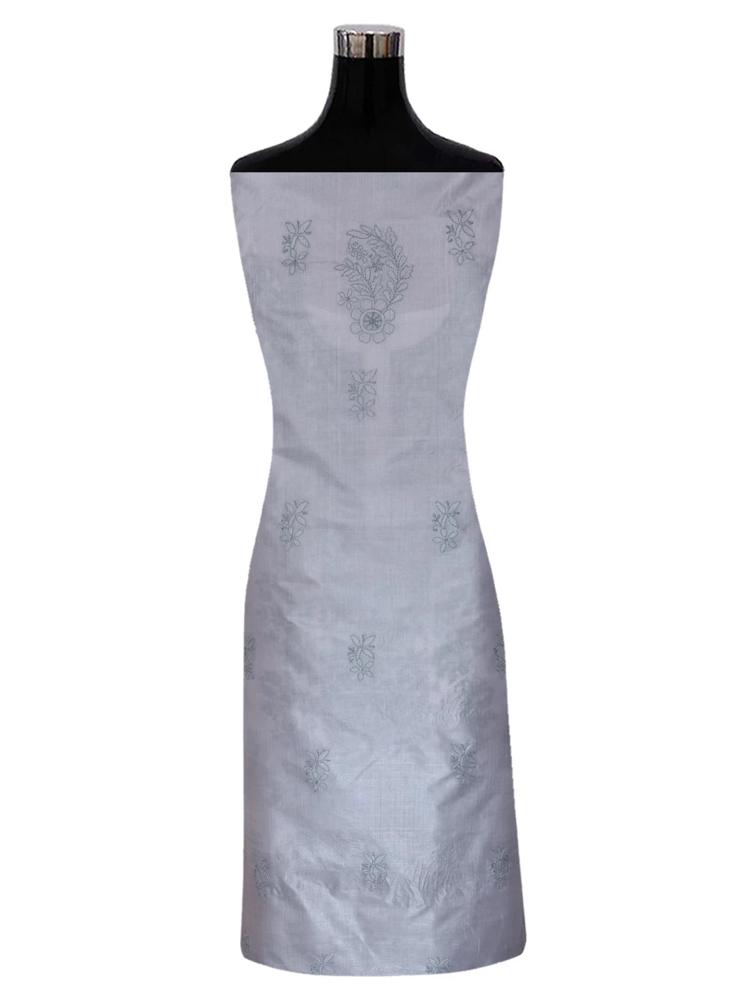 Ada Hand Embroidered Silver Grey Silk Lucknowi Chikankari Unstitched Kurta Dupatta Set 01A417705