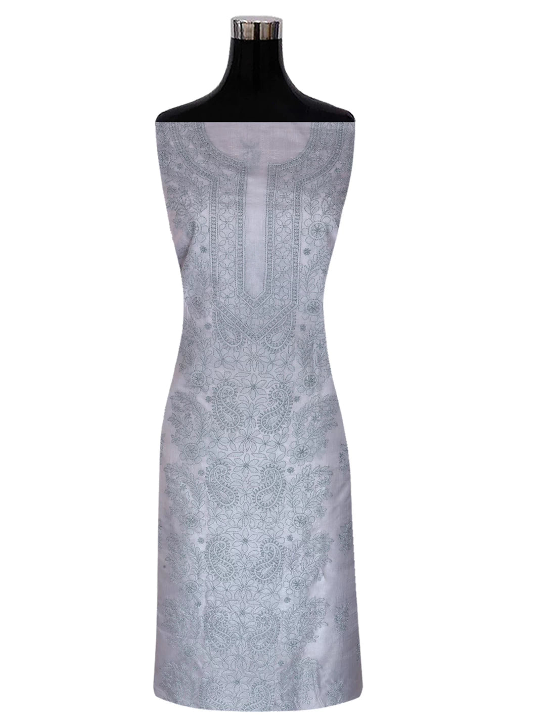 Ada Hand Embroidered Silver Grey Silk Lucknowi Chikankari Unstitched Kurta Dupatta Set 01A417705
