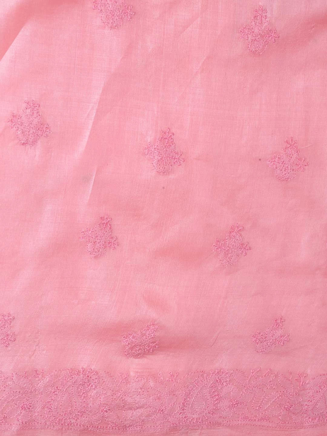 Ada Hand Embroidered Salmon Pink Silk Lucknowi Chikankari Unstitched Kurta Dupatta Set 01A417712