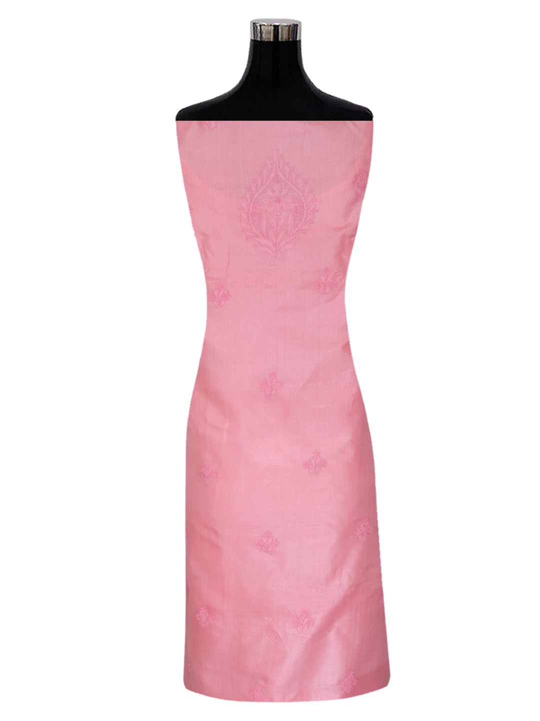 Ada Hand Embroidered Salmon Pink Silk Lucknowi Chikankari Unstitched Kurta Dupatta Set 01A417712