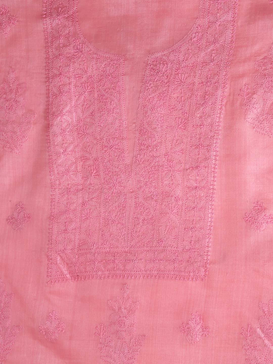 Ada Hand Embroidered Salmon Pink Silk Lucknowi Chikankari Unstitched Kurta Dupatta Set 01A417712