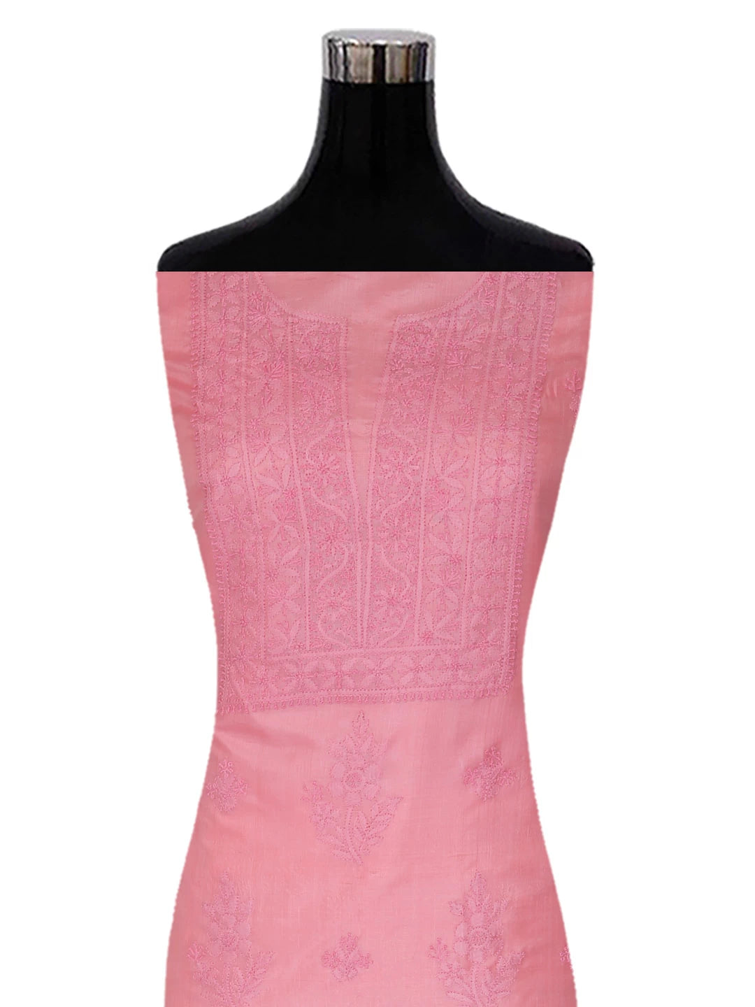 Ada Hand Embroidered Salmon Pink Silk Lucknowi Chikankari Unstitched Kurta Dupatta Set 01A417712