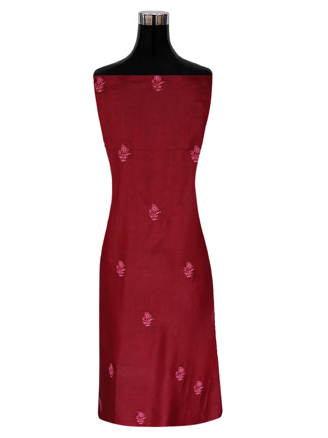 Ada Hand Embroidered Maroon Silk Lucknowi Chikankari Unstitched Kurta Dupatta Set 01A418365