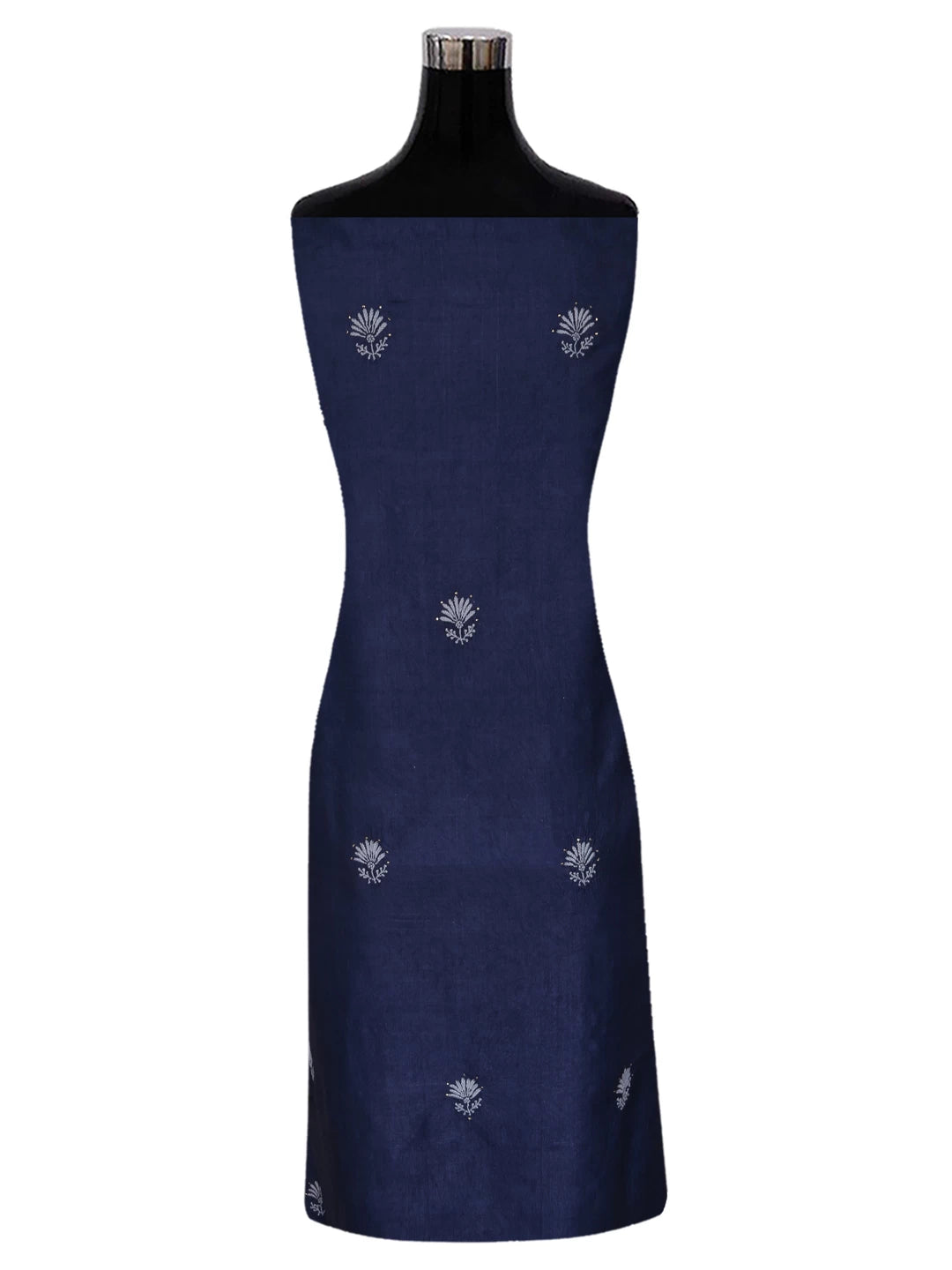 Ada Hand Embroidered Navy Blue Silk Lucknowi Chikankari Unstitched Kurta Dupatta Set With Muqaish Work 01A418367