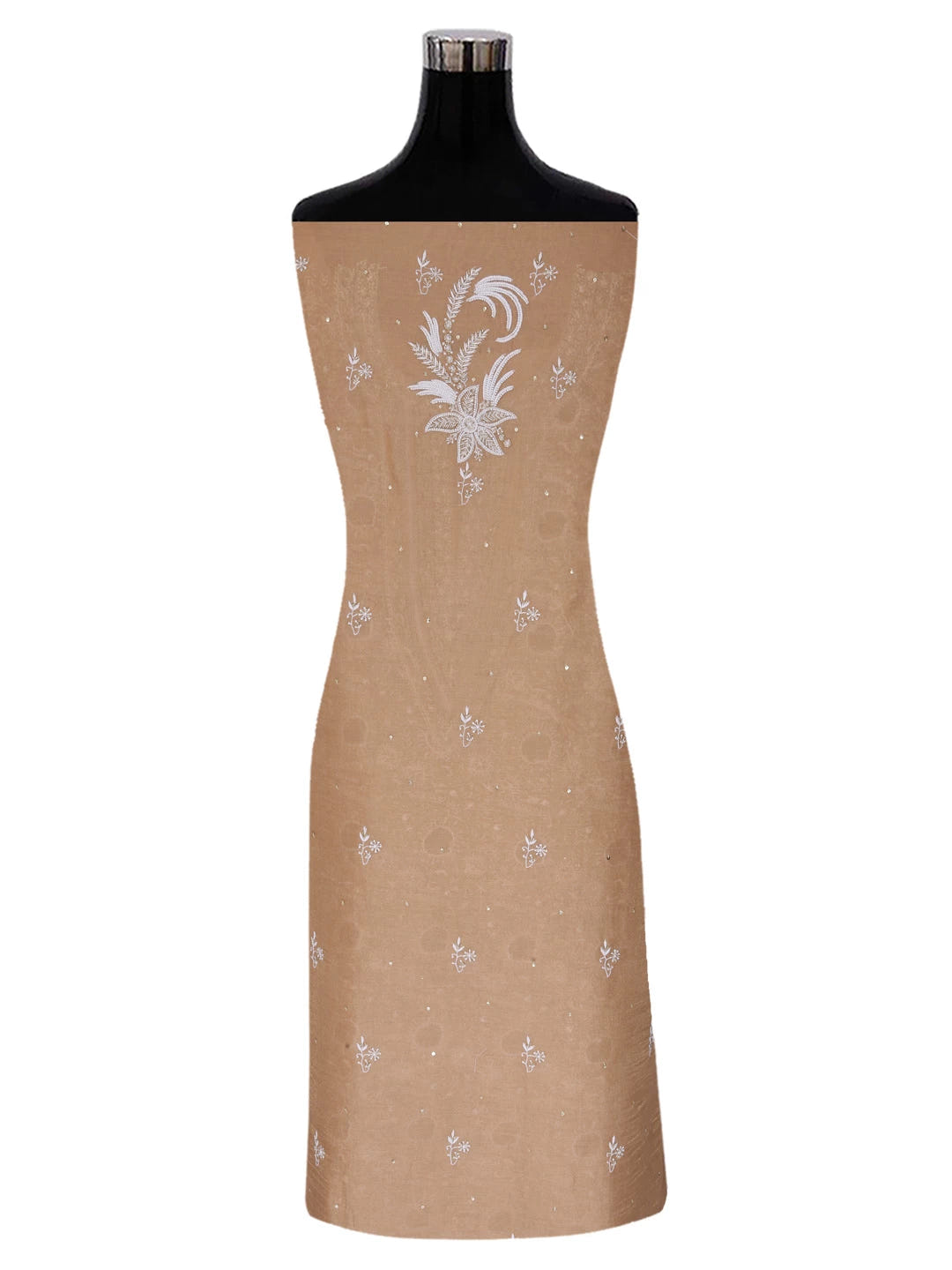 Ada Hand Embroidered Latte Fawn Tissue Lucknowi Chikankari Unstitched Kurta Dupatta Set With Cutdana Work 01A397976