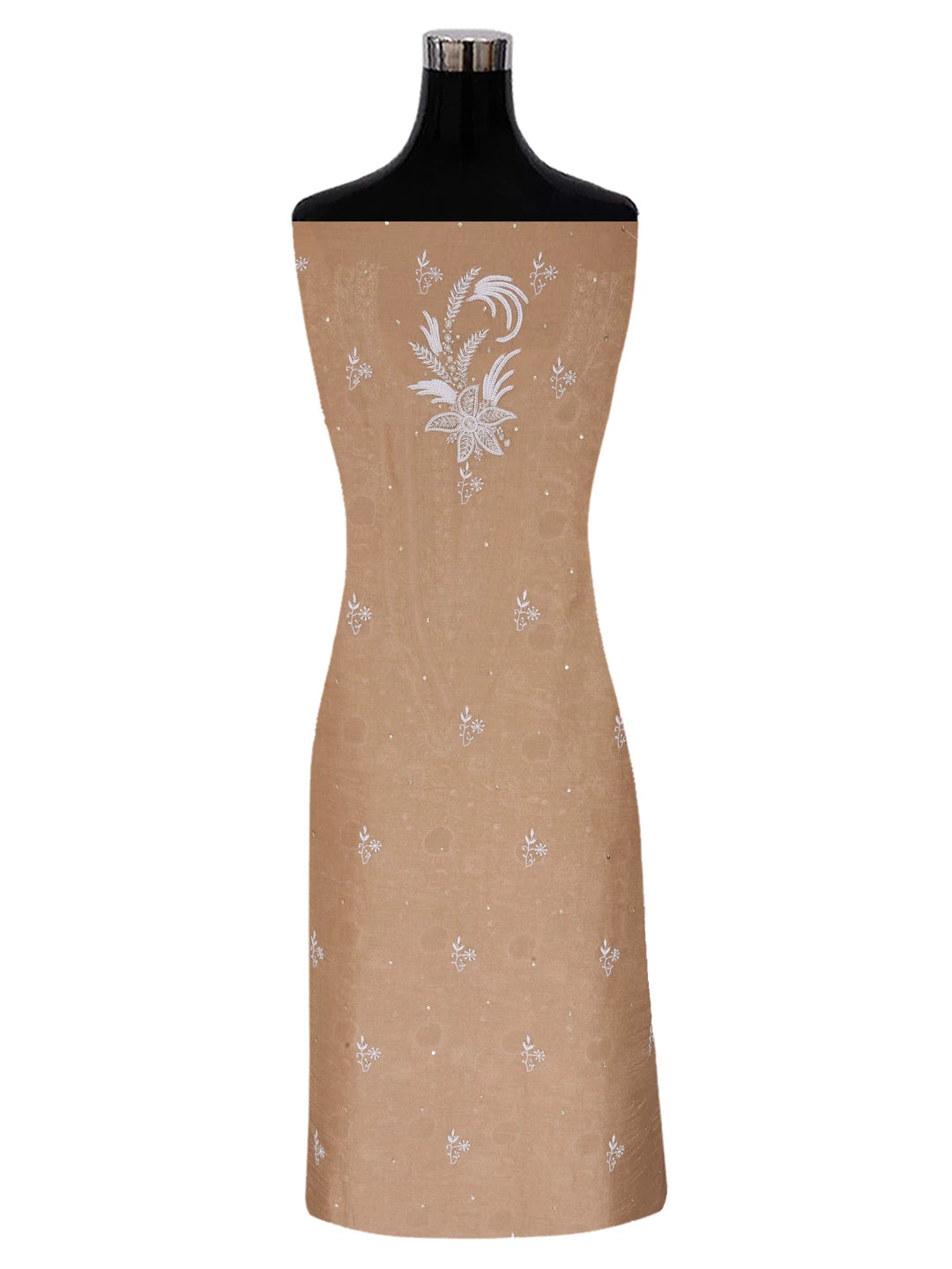 Ada Hand Embroidered Latte Fawn Tissue Lucknowi Chikankari Unstitched Kurta Dupatta Set With Cutdana Work 01A397976
