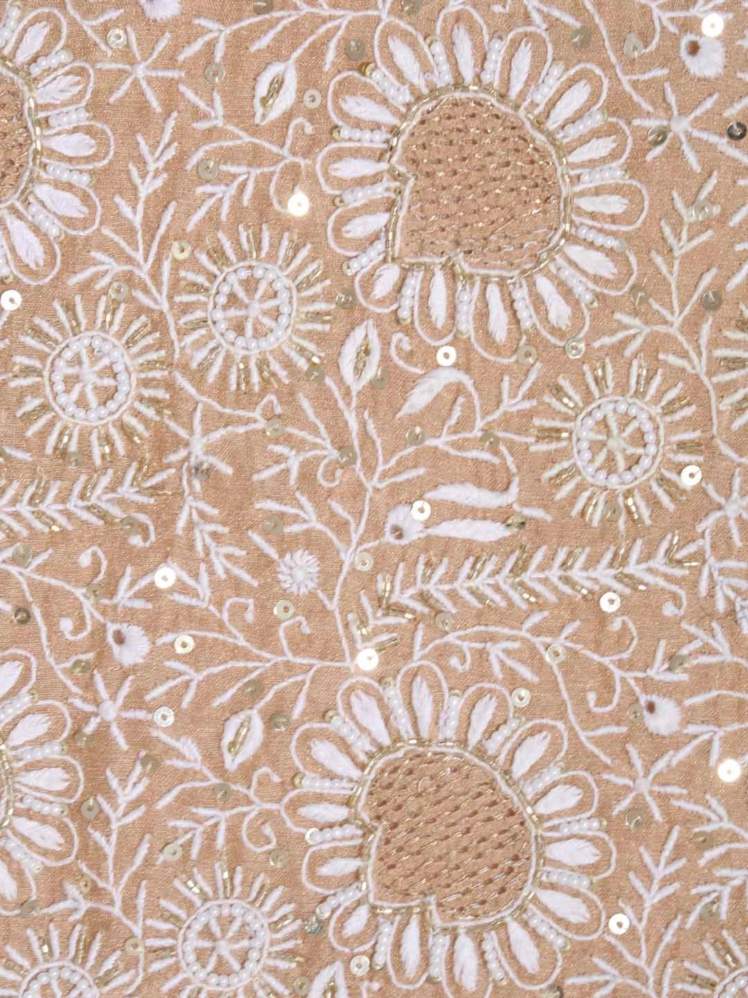 Ada Hand Embroidered Latte Fawn Tissue Lucknowi Chikankari Unstitched Kurta Dupatta Set With Cutdana Work 01A397976