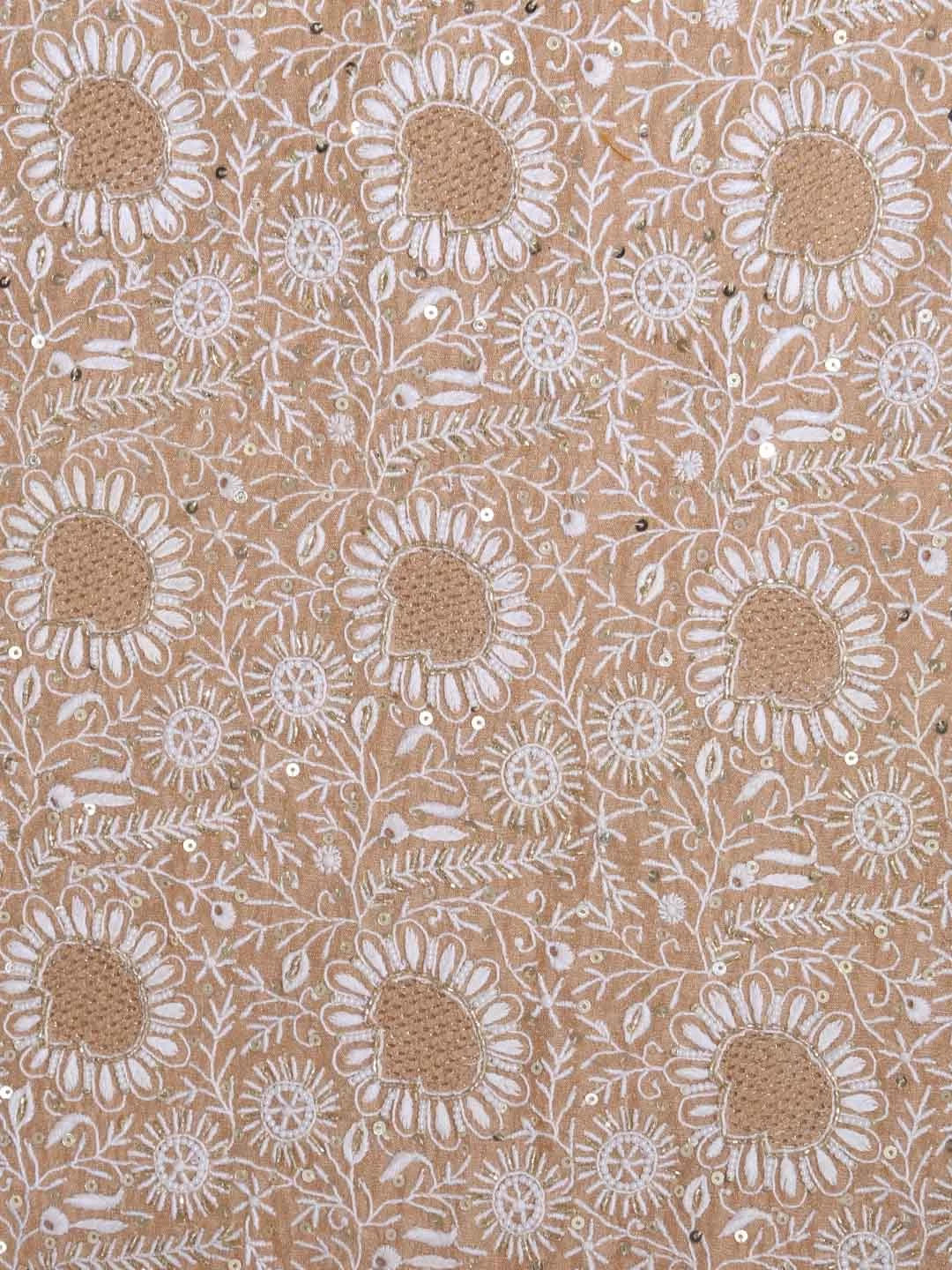 Ada Hand Embroidered Latte Fawn Tissue Lucknowi Chikankari Unstitched Kurta Dupatta Set With Cutdana Work 01A397976