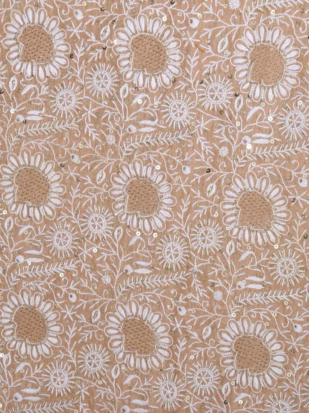 Ada Hand Embroidered Latte Fawn Tissue Lucknowi Chikankari Unstitched Kurta Dupatta Set With Cutdana Work 01A397976