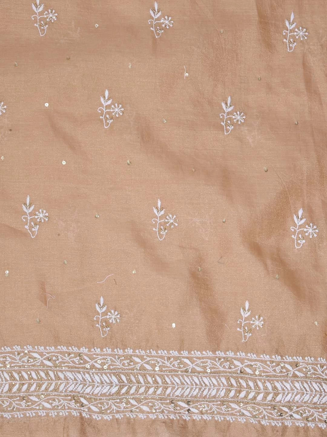 Ada Hand Embroidered Latte Fawn Tissue Lucknowi Chikankari Unstitched Kurta Dupatta Set With Cutdana Work 01A397976