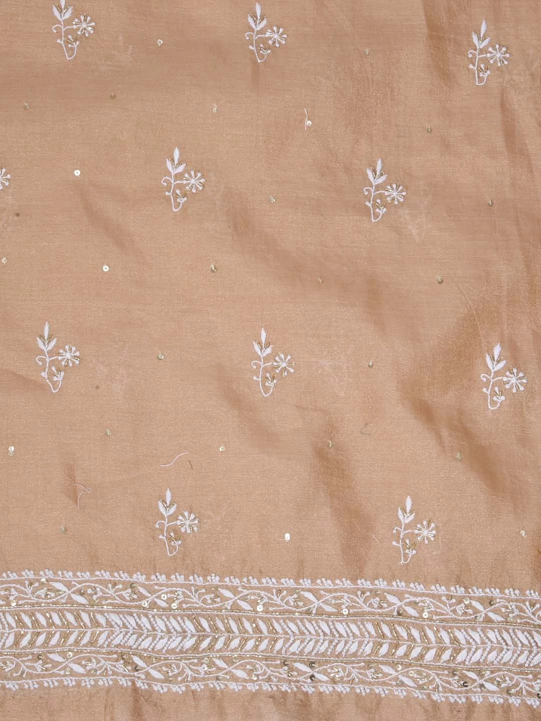 Ada Hand Embroidered Latte Fawn Tissue Lucknowi Chikankari Unstitched Kurta Dupatta Set With Cutdana Work 01A397976