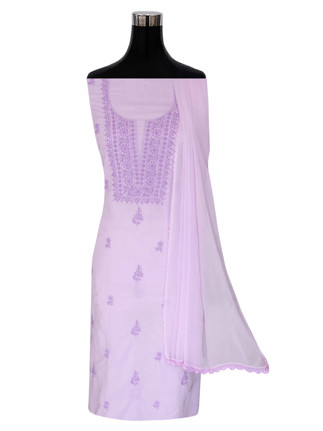 Ada Hand Embroidered Lavender Mulmul Lucknowi Chikankari Unstitched Suit Piece 01A376763