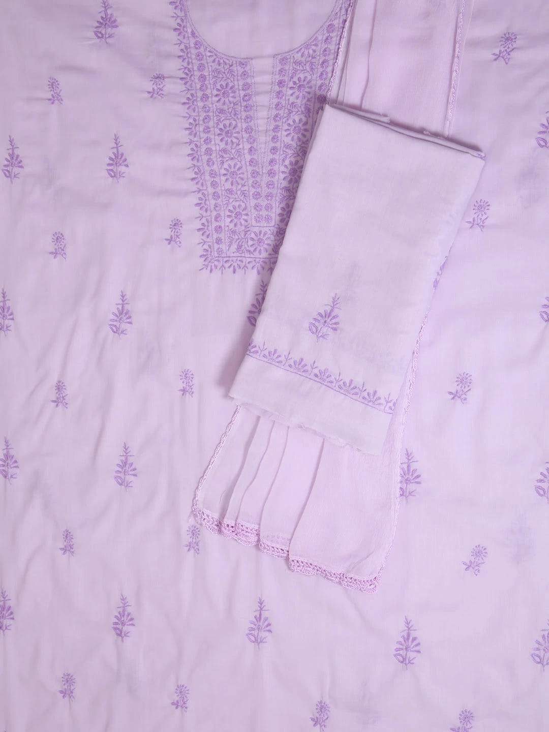 Ada Hand Embroidered Lavender Mulmul Lucknowi Chikankari Unstitched Suit Piece 01A376763