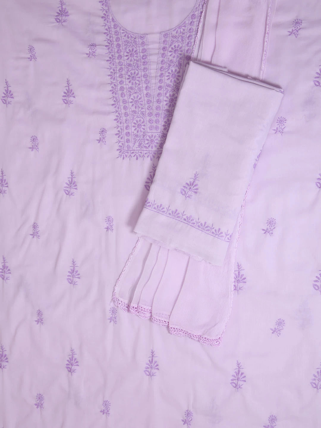 Ada Hand Embroidered Lavender Mulmul Lucknowi Chikankari Unstitched Suit Piece 01A376763