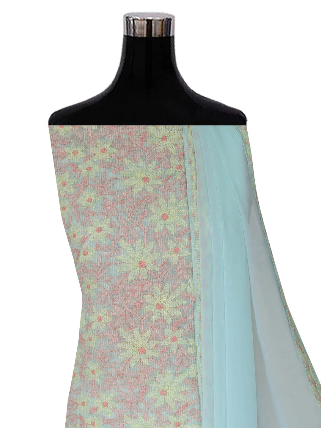 Ada Hand Embroidered Sea Green Kota Lucknowi Chikankari Unstitched Suit Piece 01A418061
