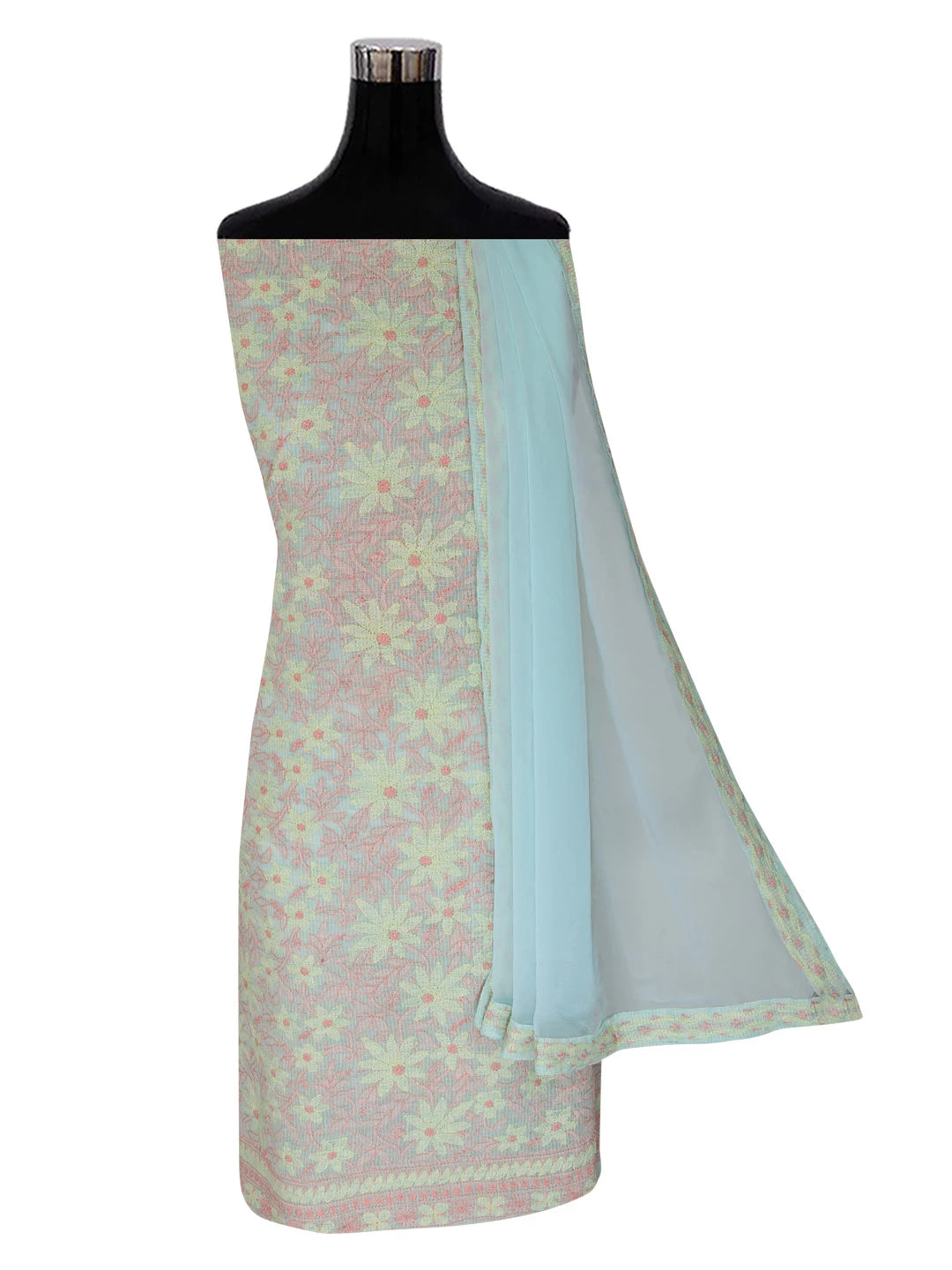 Ada Hand Embroidered Sea Green Kota Lucknowi Chikankari Unstitched Suit Piece 01A418061