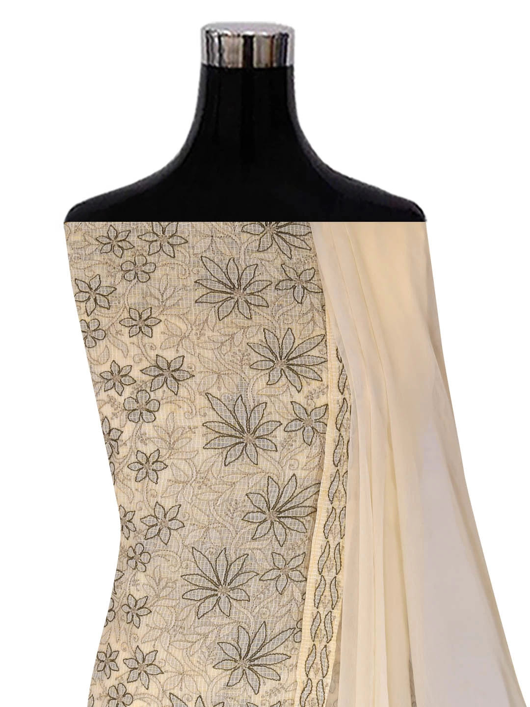 Ada Hand Embroidered Beige Kota Cotton Lucknowi Chikankari Unstitched Suit Piece 01A418064