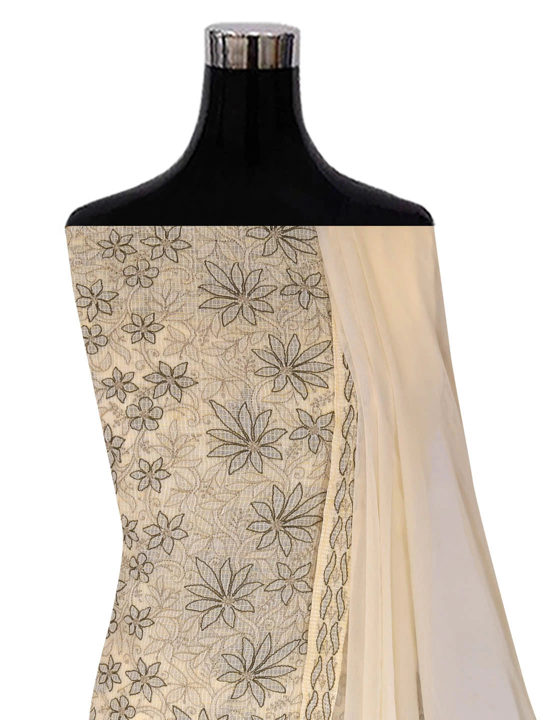 Ada Hand Embroidered Beige Kota Cotton Lucknowi Chikankari Unstitched Suit Piece 01A418064