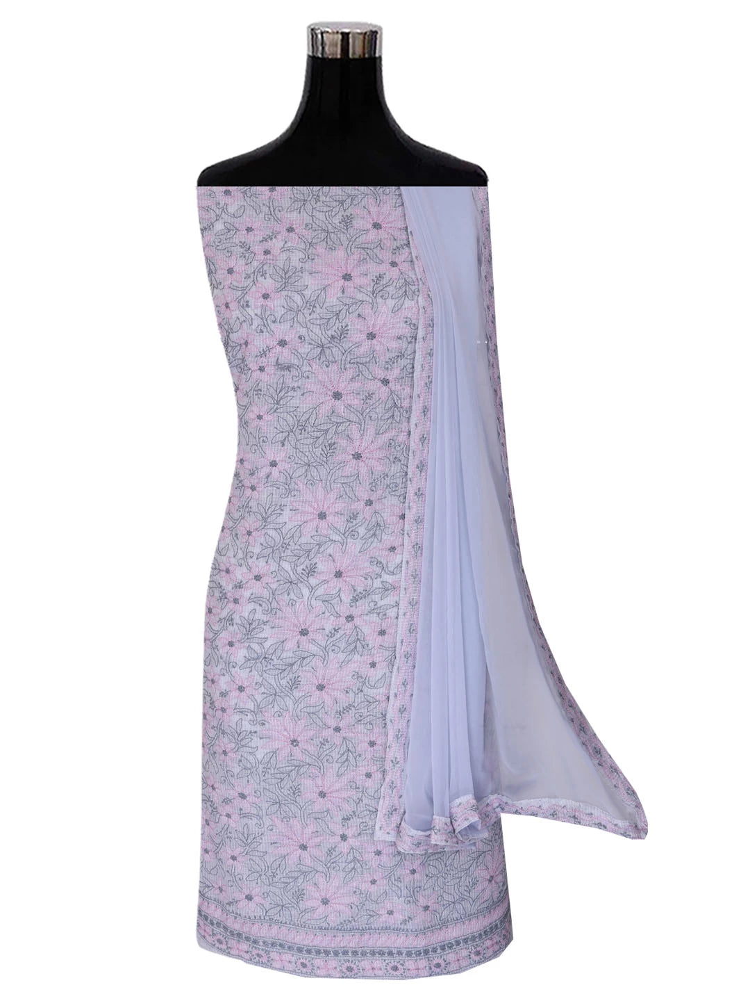 Ada Hand Embroidered Silver Grey Kota Lucknowi Chikankari Unstitched Suit Piece 01A418062
