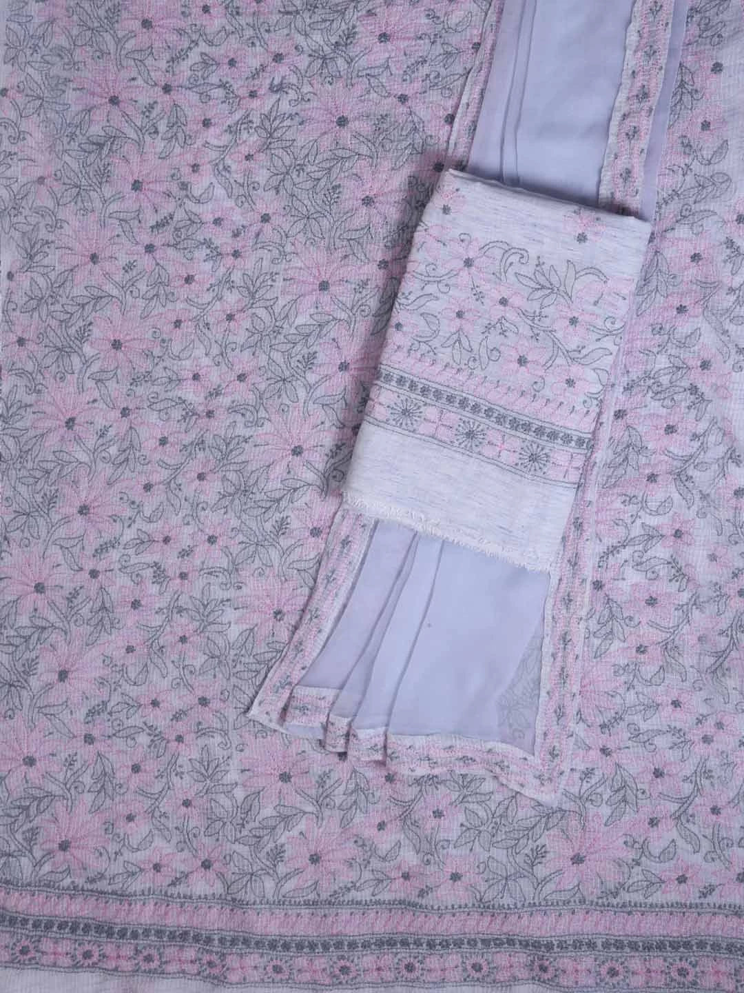 Ada Hand Embroidered Silver Grey Kota Lucknowi Chikankari Unstitched Suit Piece 01A418062