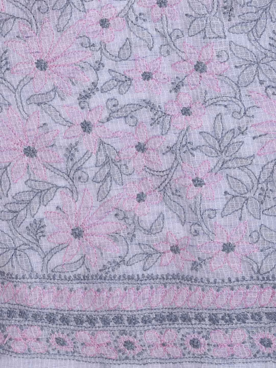 Ada Hand Embroidered Silver Grey Kota Lucknowi Chikankari Unstitched Suit Piece 01A418062