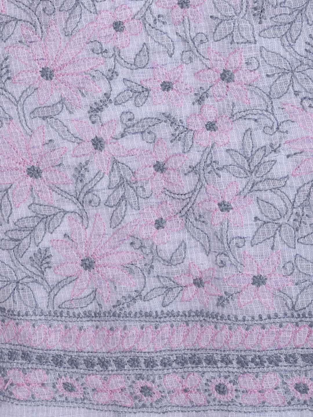 Ada Hand Embroidered Silver Grey Kota Lucknowi Chikankari Unstitched Suit Piece 01A418062
