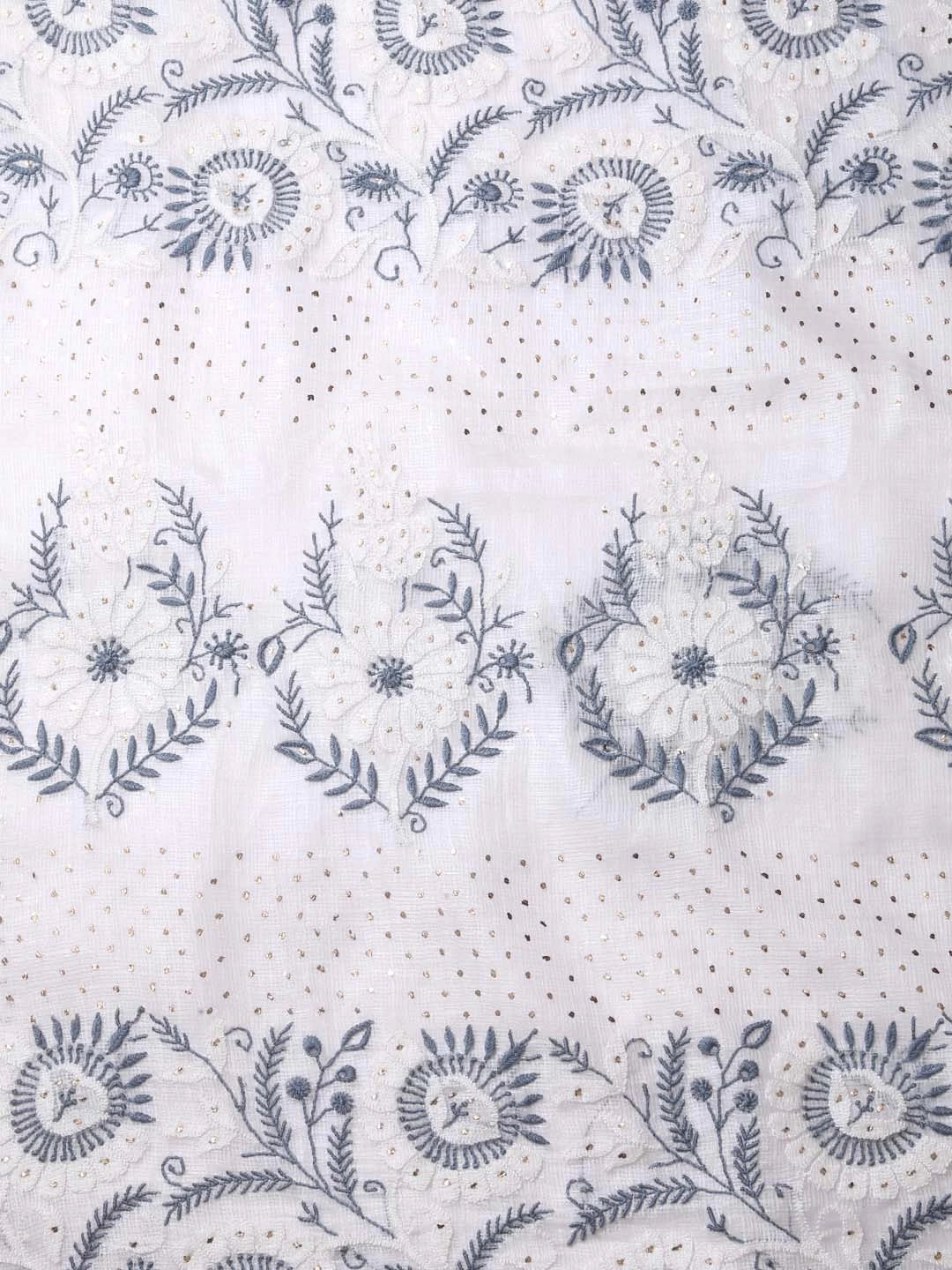 Ada Hand Embroidered Cream Kota Silk Lucknowi Chikankari Saree/Blouse With Mukaish Work 01A418260