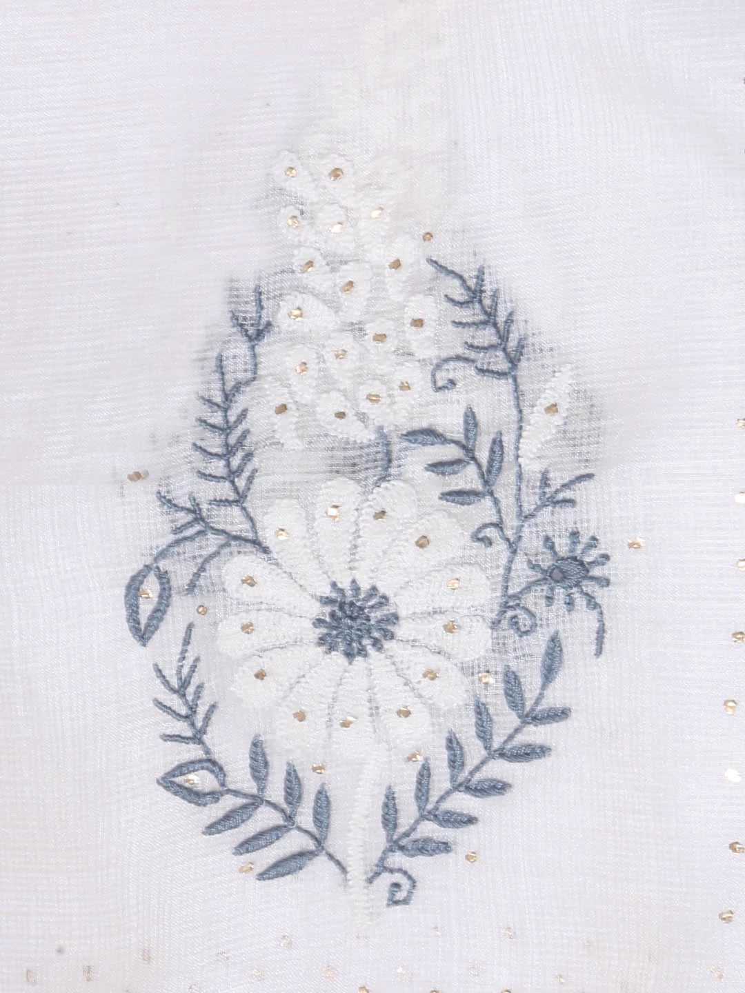 Ada Hand Embroidered Cream Kota Silk Lucknowi Chikankari Saree/Blouse With Mukaish Work 01A418260