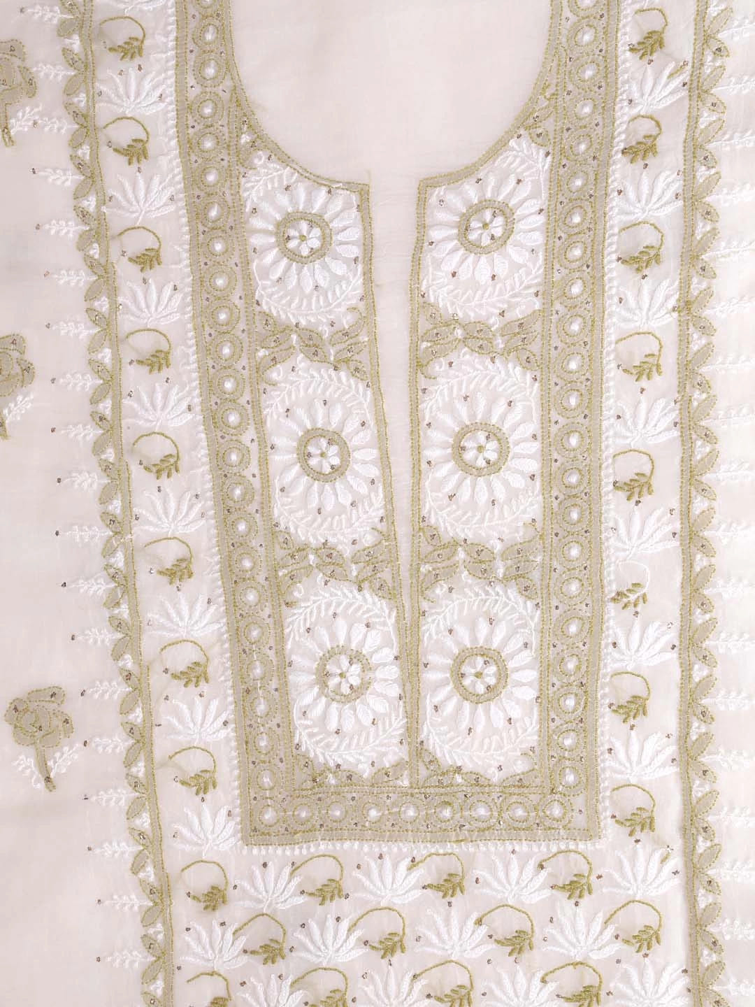 Ada Hand Embroidered Off White Organza Lucknowi Chikankari Unstitched Kurta Dupatta Set With Muqaish Work 01A396072
