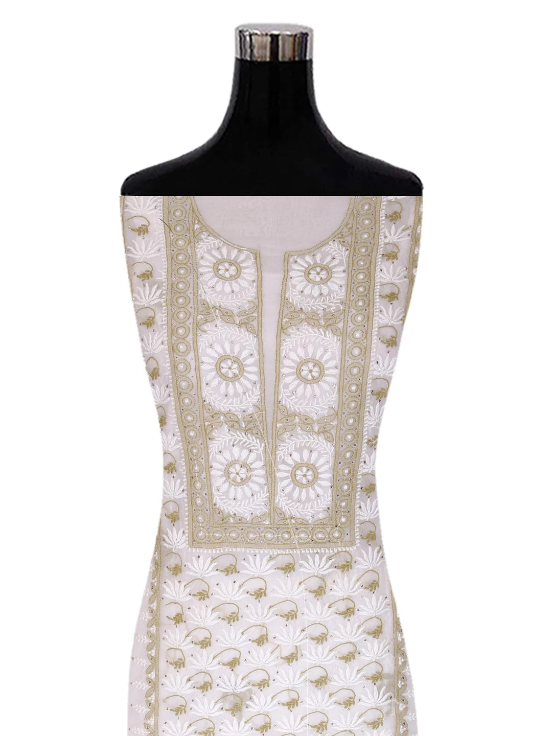 Ada Hand Embroidered Off White Organza Lucknowi Chikankari Unstitched Kurta Dupatta Set With Muqaish Work 01A396072
