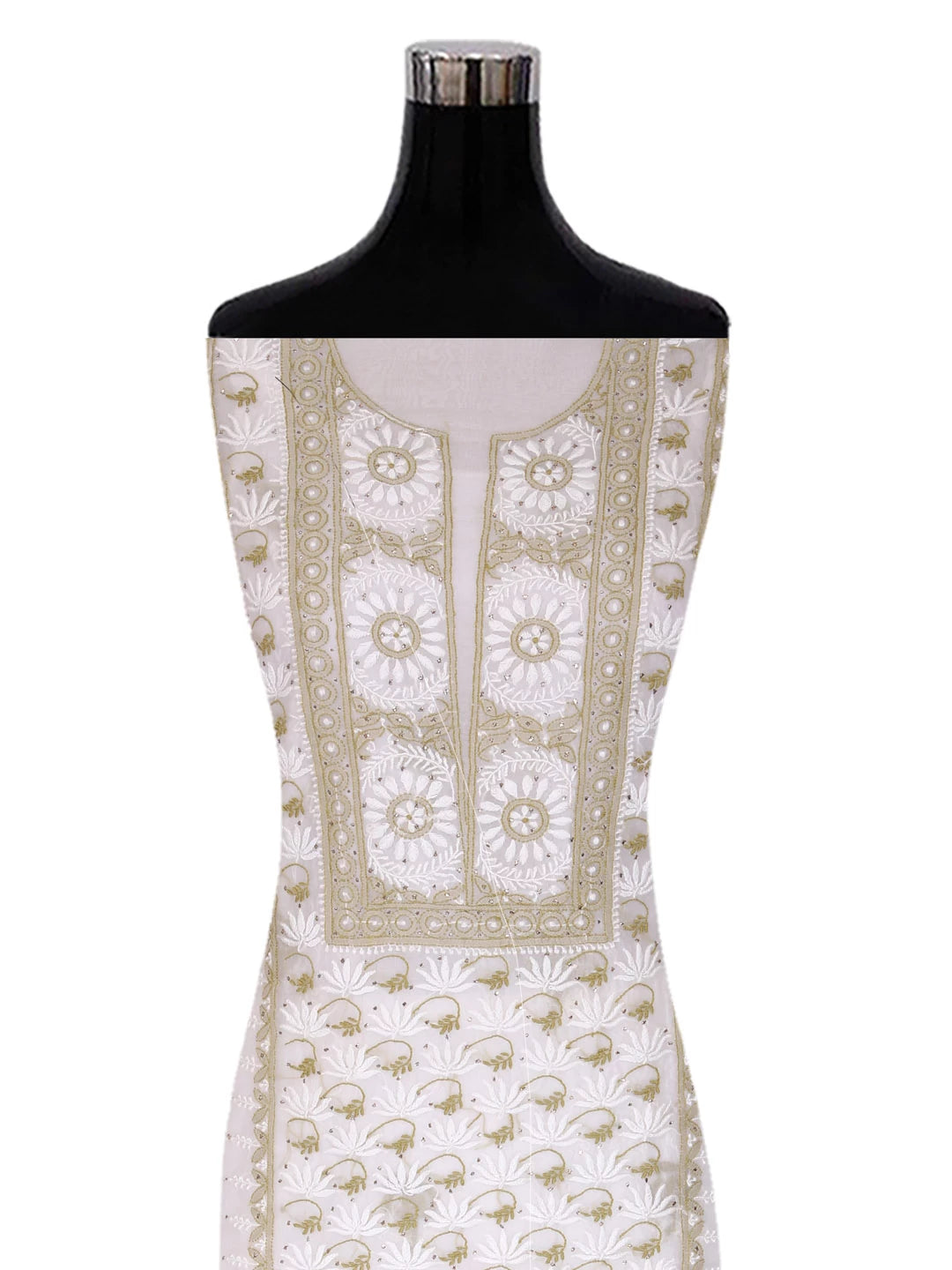 Ada Hand Embroidered Off White Organza Lucknowi Chikankari Unstitched Kurta Dupatta Set With Muqaish Work 01A396072